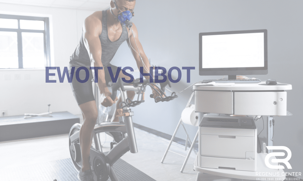 EWOT involves exercising with oxygen, while HBOT entails being in a pressurized chamber with oxygen.